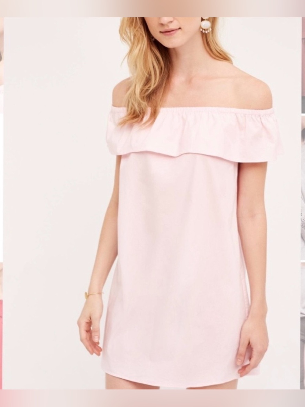 Anthropologie HD in Paris Off-the-Shoulder Cotton Swing Dress in Light Pink